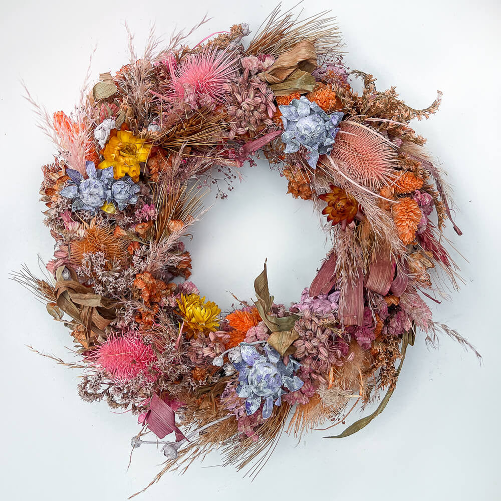 Fleurie orange pink wreath by Kikko&Koast